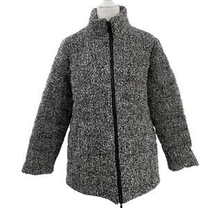 Chico's Black White Tweed Wool Blend Heavyweight Winter Outdoor Jacket Coat L